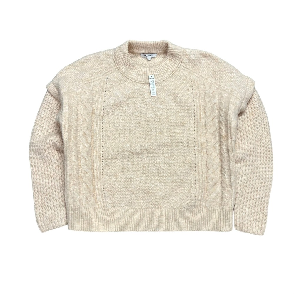 NEW Madewell Alpaca Wool Blend Cable Knit Sweater Womens XS Beige Comfy MSRP $98
